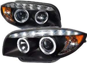 Комплект фар для BMW 1 E87, E81 2004-11. Черные, ангельские глазки Комплект фар для BMW 1 E87, E81 2004-11. Черные, ангельские глазки