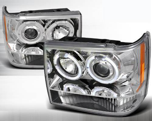 Комплект фар для Jeep Grand Cherokee 1993-98. Хром, ангельские глазки