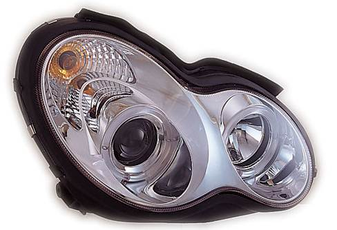 Комплект фар для Mercedes-Benz W203 2000-07. Хром, ангельские глазки