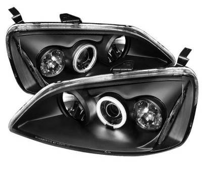 Комплект фар для Honda Civic 2001-2003. Черные, ангельские глазки Комплект фар для Honda Civic 2001-2003. Черные, ангельские глазки