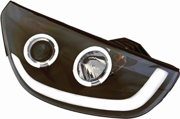 Комплект фар для Hyundai Tucson и Hyundai ix35 с 2009. Черные, ангельские глазки