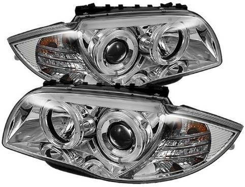 Комплект фар для BMW 1 E87, E81 2004-11. Хром, ангельские глазки