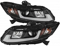 Комплект фар для Honda Civic седан, 2012-. Черные. Со светодиодным габаритом