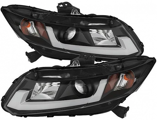 Комплект фар для Honda Civic седан, 2012-. Черные. Со светодиодным габаритом