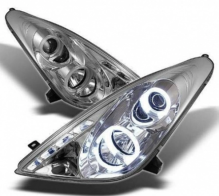 Комплект фар для Toyota Celica 2001-2007. Хром, ангельские глазки Комплект фар для Toyota Celica 2001-2007. Хром, ангельские глазки