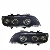Комплект фар для BMW X5 E53 1998-03. Черные, ангельские глазки
