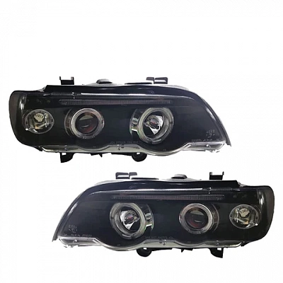 Комплект фар для BMW X5 E53 1998-03. Черные, ангельские глазки