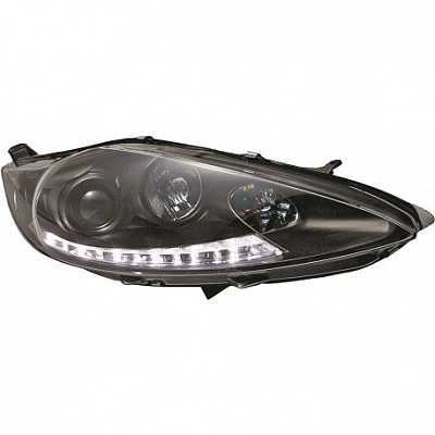 Комплект фар для Ford Fiesta с 2008, . Черные со светящимися ресничками