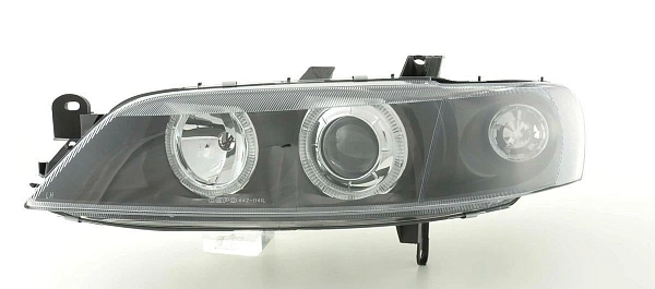 Комплект фар для Opel Vectra B 1996-98. Черные, ангельские глазки