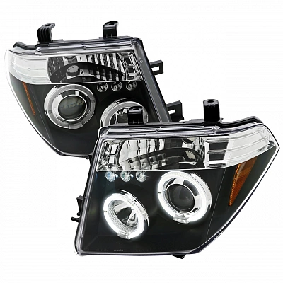 Комплект фар для Nissan Pathfinder 2005-2010. Черные, ангельские глазки Комплект фар для Nissan Pathfinder 2005-2010. Черные, ангельские глазки