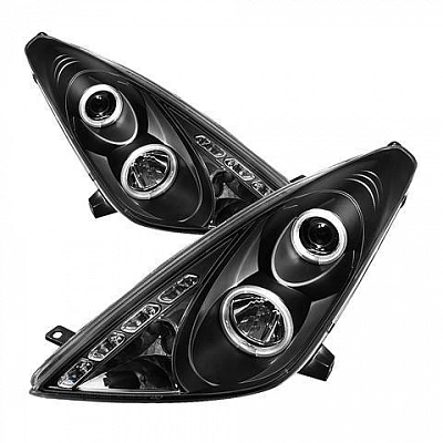 Комплект фар для Toyota Celica 2001-07. Черные, ангельские глазки Комплект фар для Toyota Celica 2001-07. Черные, ангельские глазки