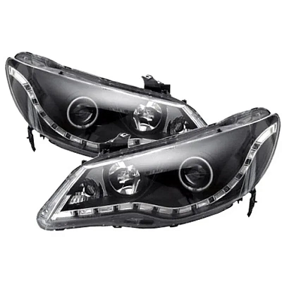 Комплект фар для Honda Civic 4D 2006-2011, седан. светодиодный габарит ангельские глазки. Черные