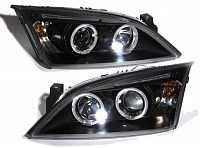 Комплект фар для Ford Mondeo 2000-2007, ангельские глазки. Черные