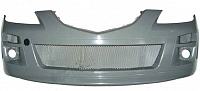 Бампер передний для Mazda 3 03-08, Спорт стиль, с ПТФ.