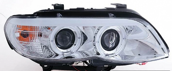 Комплект фар для BMW X5 E53 2004-06 под ксенон. Хром, ангельские глазки