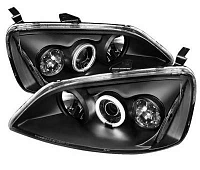 Комплект фар для Honda Civic 2001-2003. Черные, ангельские глазки