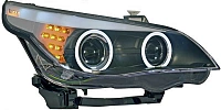 Комплект фар для BMW E60. Черные, ангельские глазки