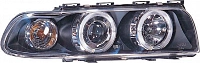 Комплект фар для BMW Е38 1995-98. Черные, ангельские глазки