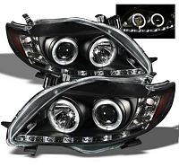 Комплект фар для Toyota Corolla 2009-2010. Черные, ангельские глазки