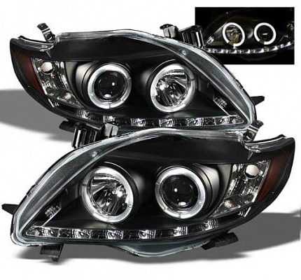 Комплект фар для Toyota Corolla 2009-2010. Черные, ангельские глазки Комплект фар для Toyota Corolla 2009-2010. Черные, ангельские глазки