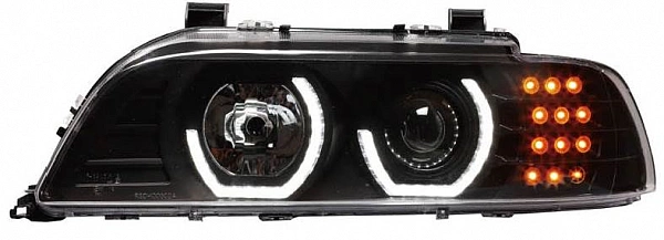 Комплект фар для BMW E39. Черные, ангельские глазки, F10 стиль