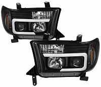 Комплект фар для Toyota Tundra 2007-13, Sequoia 2008-. Черные, стиль газоразрядной трубки