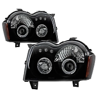 Комплект фар для Jeep Grand Cherokee 2005-07. Черные, ангельские глазки