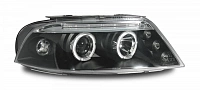 Комплект фар для VW Passat B5+. Черные, ангельские глазки