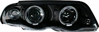 Комплект фар для BMW E46 седан. Черные, ангельские глазки