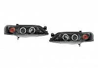 Комплект фар для Opel Vectra B 1996-98. Черные, ангельские глазки