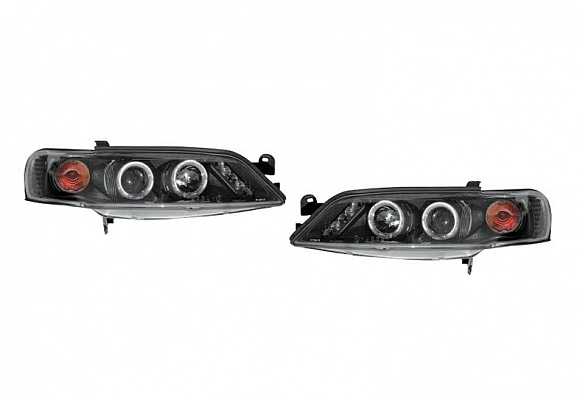 Комплект фар для Opel Vectra B 1996-98. Черные, ангельские глазки