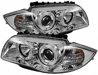 Комплект фар для BMW 1 E87, E81 2004-11. Хром, ангельские глазки