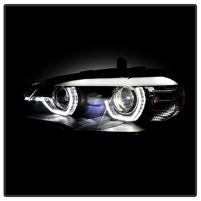 Комплект фар для BMW X5 E70 2008-13. Черные, светодиодные Комплект фар для BMW X5 E70 2008-13. Черные, светодиодные