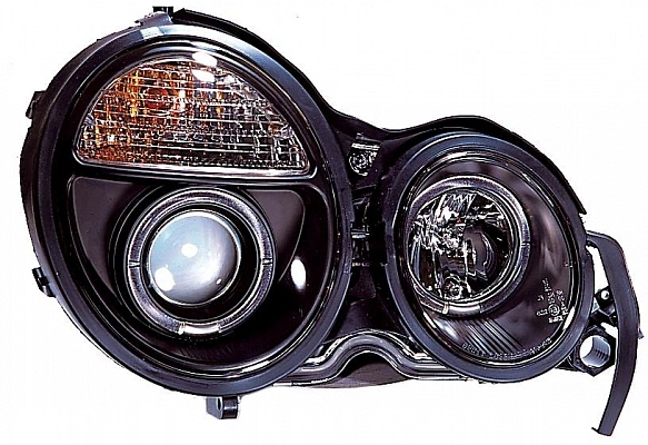 Комплект фар для Mercedes-Benz W210 до 1999. Черные, ангельские глазки