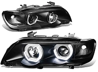 Комплект фар для BMW X5 E53 1998-03. Черные, ангельские глазки