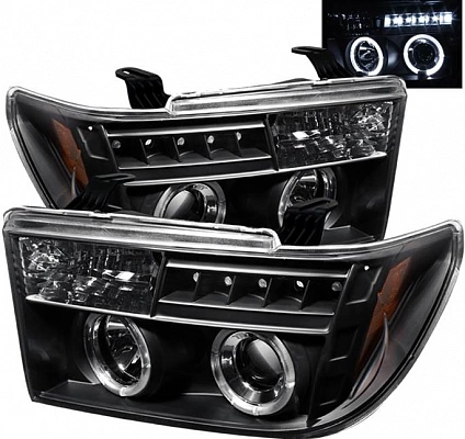 Комплект фар для Toyota Tundra 2007-13, Sequoia 2008-. Черные, ангельские глазки