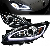 Комплект фар для Mazda 3 2010-13 светодиодный габарит. Черные