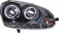 Комплект фар для VW Golf 5, Jetta 5. Черные, ангельские глазки