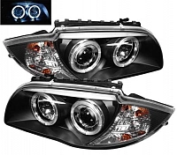 Комплект фар для BMW 1 E87, E81 2004-11. Черные, ангельские глазки