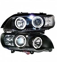 Комплект фар для BMW X5 E53 1998-03. Черные, ангельские глазки