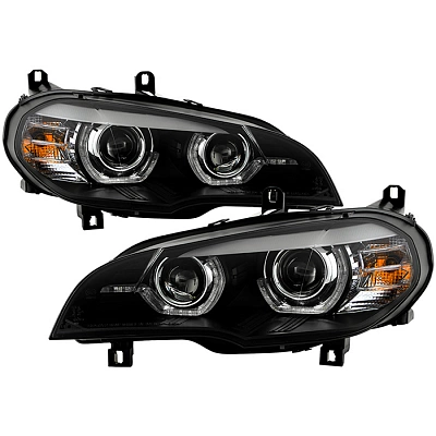 Комплект фар для BMW X5 E70 2008-13. Черные, светодиодные Комплект фар для BMW X5 E70 2008-13. Черные, светодиодные