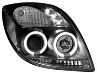 Комплект фар для Toyota Yaris 2005-08. Черные, ангельские глазки